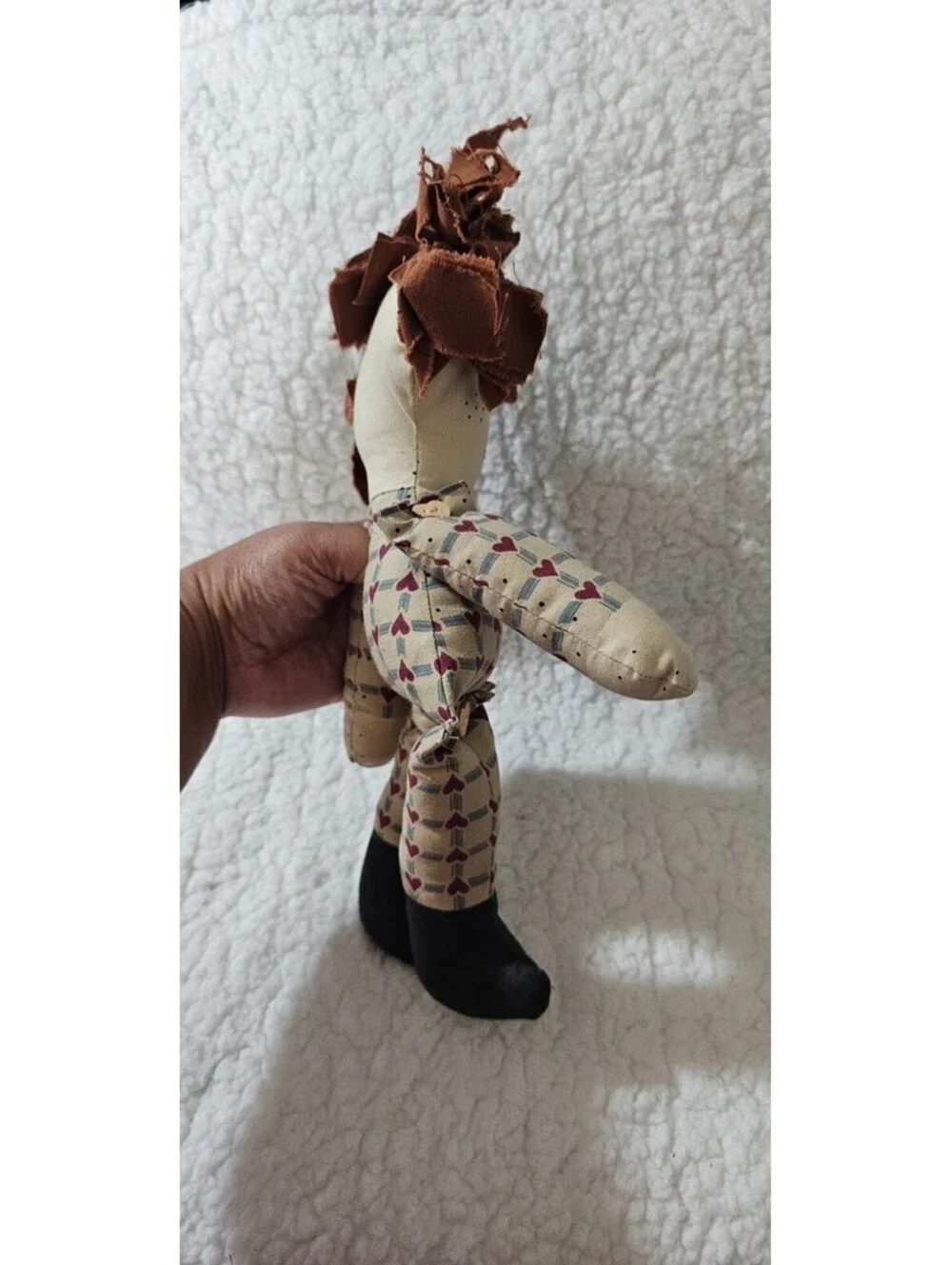 Handmade Girl Doll Plush Toy Hearts Wild Hair Buttons Moving Arms & Legs 12